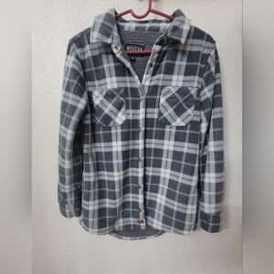 Gray and White Plaid Button-Up Shirt Size Small Nice And Warm